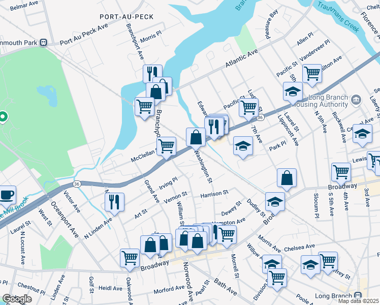 map of restaurants, bars, coffee shops, grocery stores, and more near 554 Joline Avenue in Long Branch