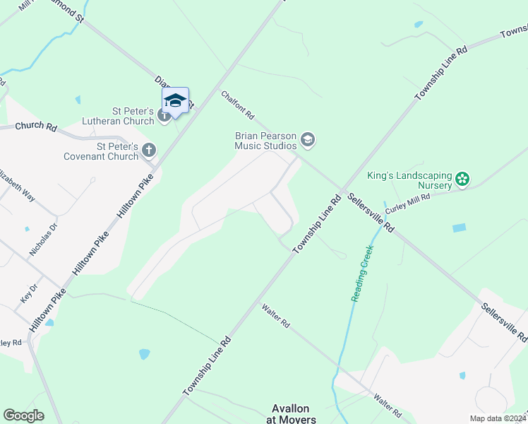 map of restaurants, bars, coffee shops, grocery stores, and more near 2203 Sparrow Way in Chalfont