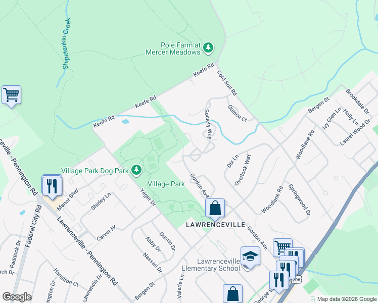 map of restaurants, bars, coffee shops, grocery stores, and more near 16 Mimosa Court in Trenton