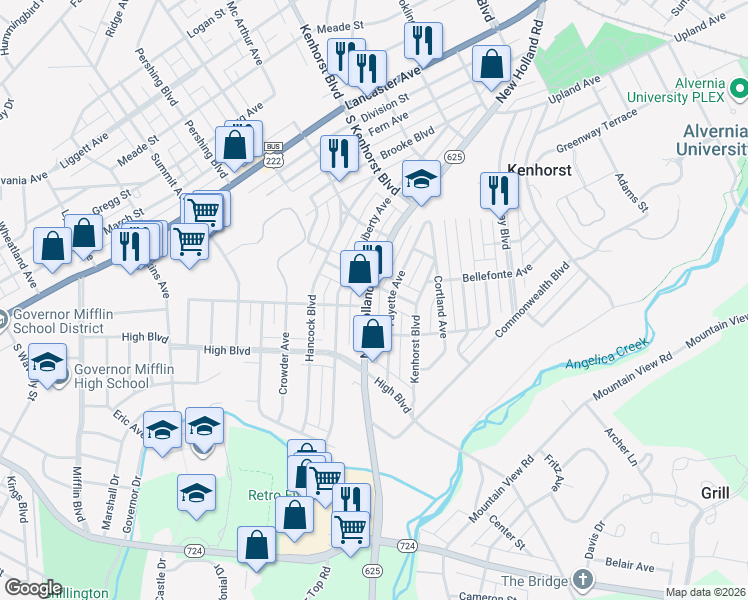 map of restaurants, bars, coffee shops, grocery stores, and more near 1512 New Holland Road in Reading