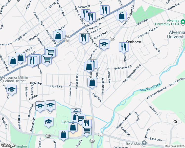 map of restaurants, bars, coffee shops, grocery stores, and more near 1512 New Holland Road in Reading