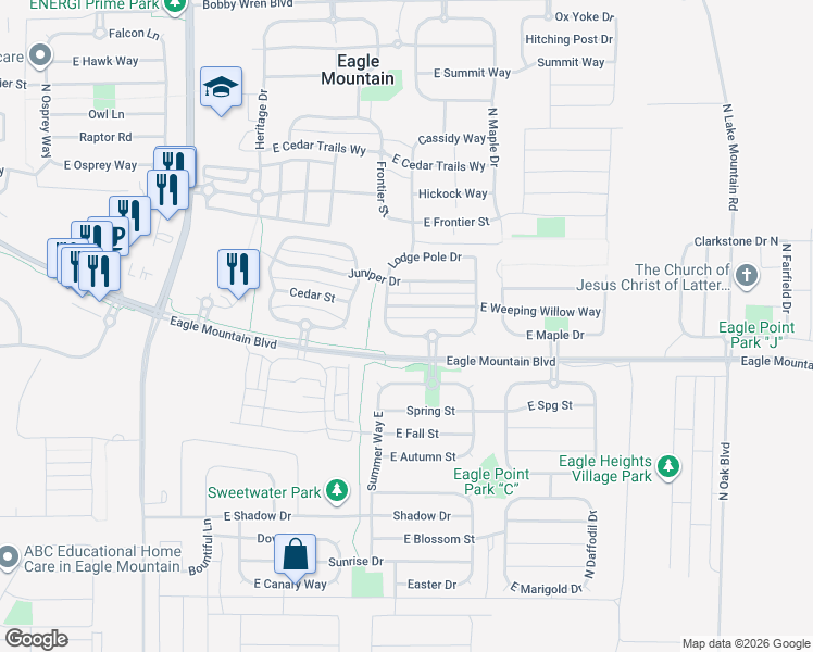 map of restaurants, bars, coffee shops, grocery stores, and more near 2035 Mountain View Dr in Eagle Mountain