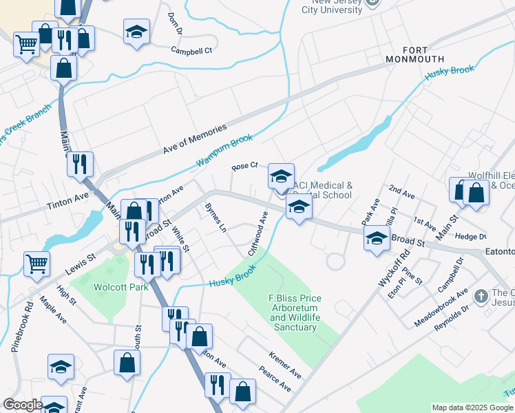 map of restaurants, bars, coffee shops, grocery stores, and more near 192 Broad Street in Eatontown