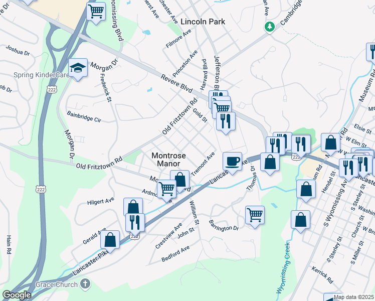 map of restaurants, bars, coffee shops, grocery stores, and more near 307 Parkside Avenue in Reading