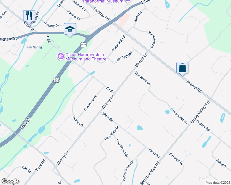 map of restaurants, bars, coffee shops, grocery stores, and more near 95 Cherry Lane in Doylestown