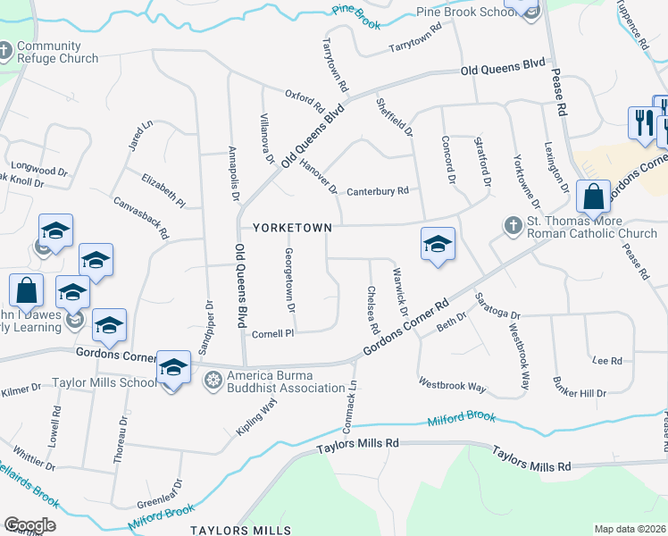 map of restaurants, bars, coffee shops, grocery stores, and more near 40 Cornell Place in Manalapan Township
