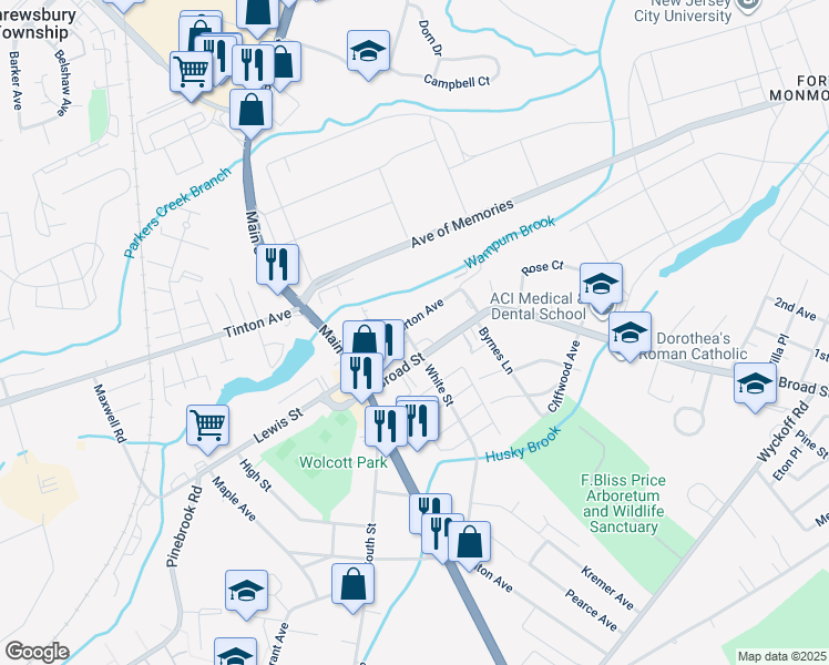 map of restaurants, bars, coffee shops, grocery stores, and more near 19 White Street in Eatontown