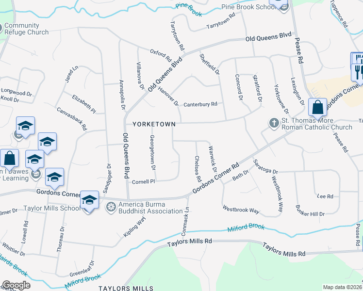 map of restaurants, bars, coffee shops, grocery stores, and more near 40 Cornell Place in Manalapan Township