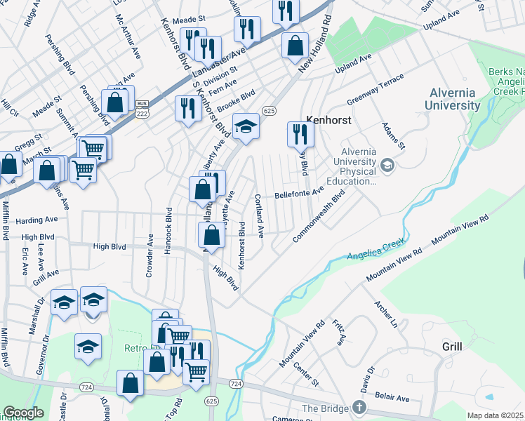 map of restaurants, bars, coffee shops, grocery stores, and more near 1518 Cortland Avenue in Reading