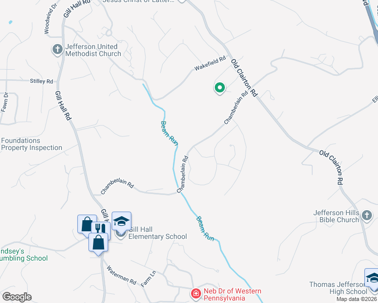 map of restaurants, bars, coffee shops, grocery stores, and more near 1100 Chamberlain Road in Jefferson Hills