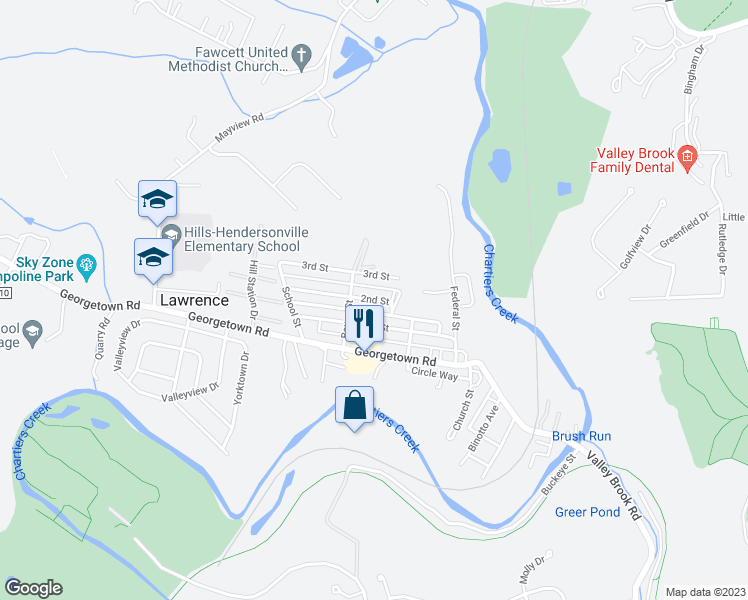 map of restaurants, bars, coffee shops, grocery stores, and more near 39 2nd Street in Lawrence