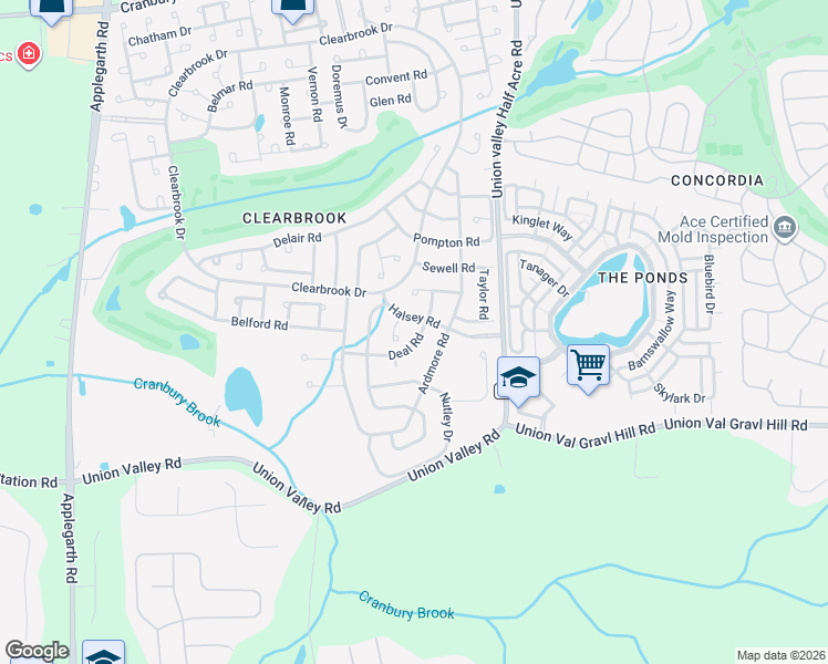 map of restaurants, bars, coffee shops, grocery stores, and more near 620A Deal Road in Monroe Township