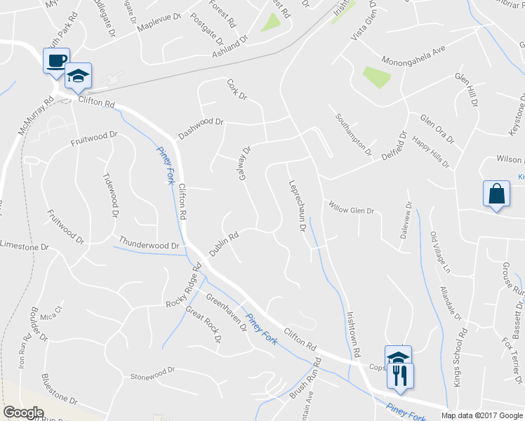 map of restaurants, bars, coffee shops, grocery stores, and more near 739 Galway Drive in Bethel Park