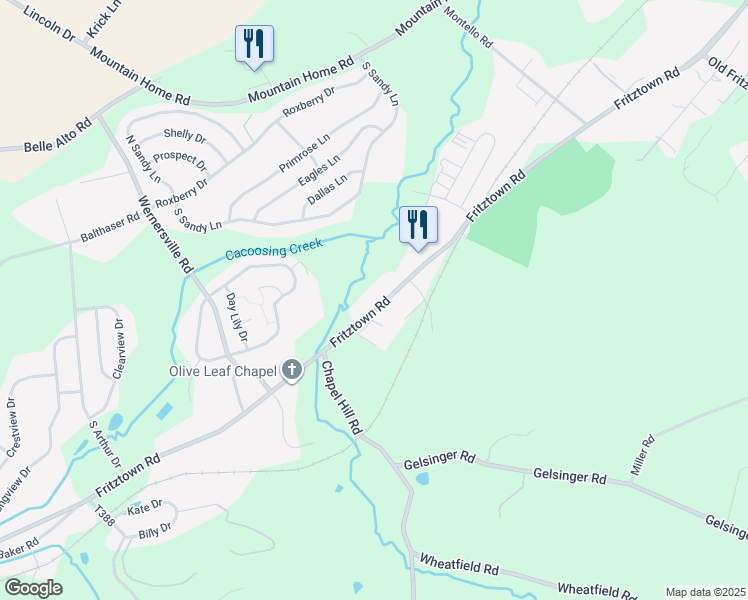 map of restaurants, bars, coffee shops, grocery stores, and more near 781 Fritztown Road in Sinking Spring