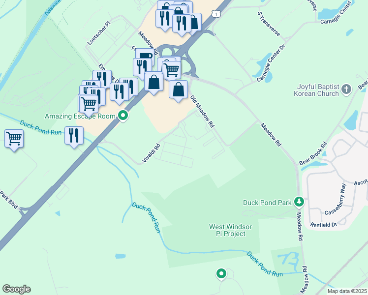map of restaurants, bars, coffee shops, grocery stores, and more near 465 Meadow Road in Princeton