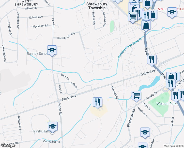 map of restaurants, bars, coffee shops, grocery stores, and more near 74 Players Circle in Tinton Falls