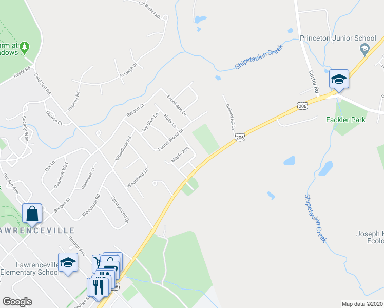 map of restaurants, bars, coffee shops, grocery stores, and more near 13 Grandview Avenue in Lawrence Township