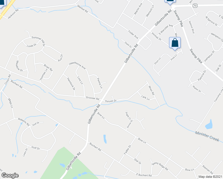 map of restaurants, bars, coffee shops, grocery stores, and more near 400 Gilbertsville Road in Gilbertsville