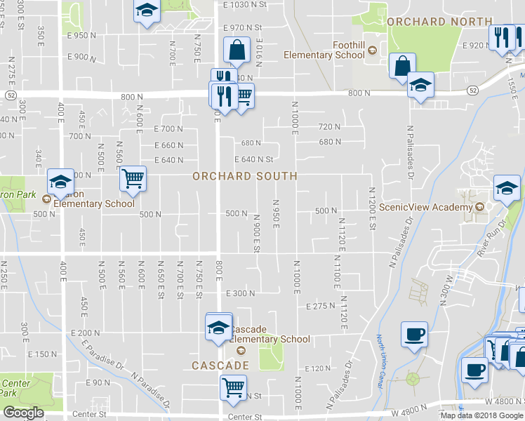 map of restaurants, bars, coffee shops, grocery stores, and more near 506 North 900 East Street in Orem