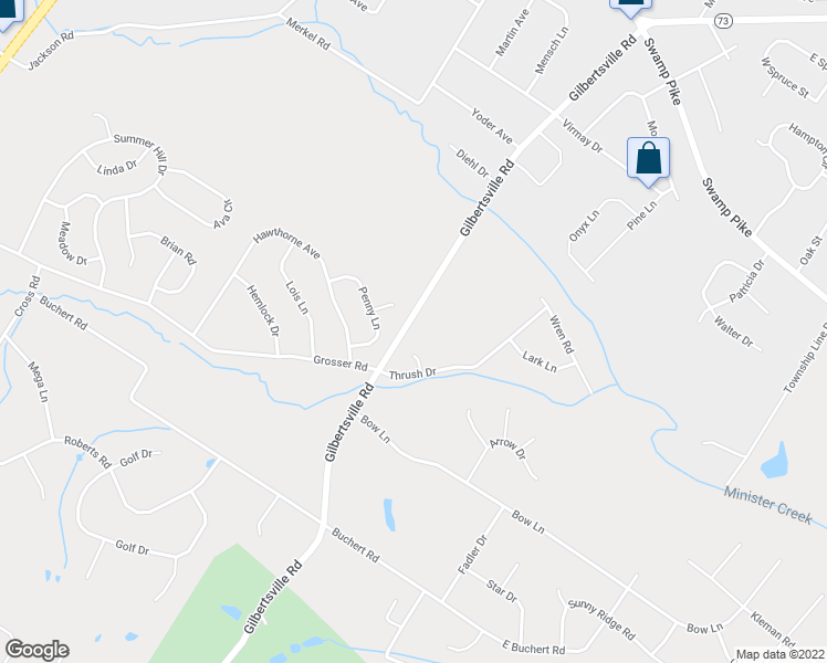 map of restaurants, bars, coffee shops, grocery stores, and more near 400 Gilbertsville Road in Gilbertsville