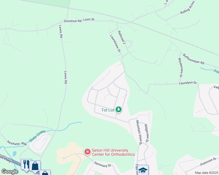 map of restaurants, bars, coffee shops, grocery stores, and more near 1426 Highview Drive in Greensburg