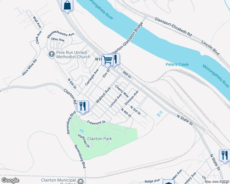 map of restaurants, bars, coffee shops, grocery stores, and more near 417 North 3rd Street in Clairton