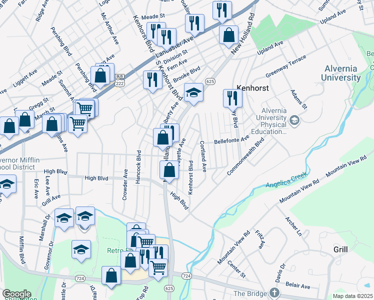 map of restaurants, bars, coffee shops, grocery stores, and more near 641 Haig Boulevard in Reading