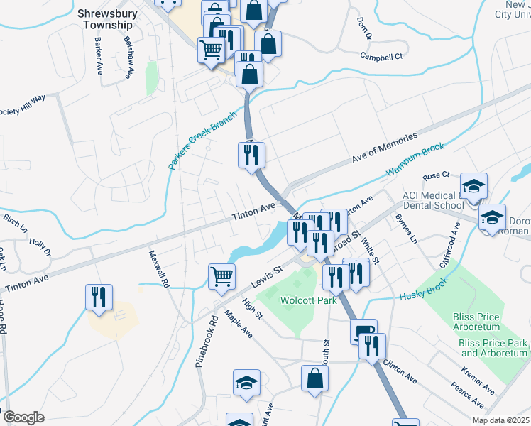 map of restaurants, bars, coffee shops, grocery stores, and more near 1 Lake Drive in Eatontown
