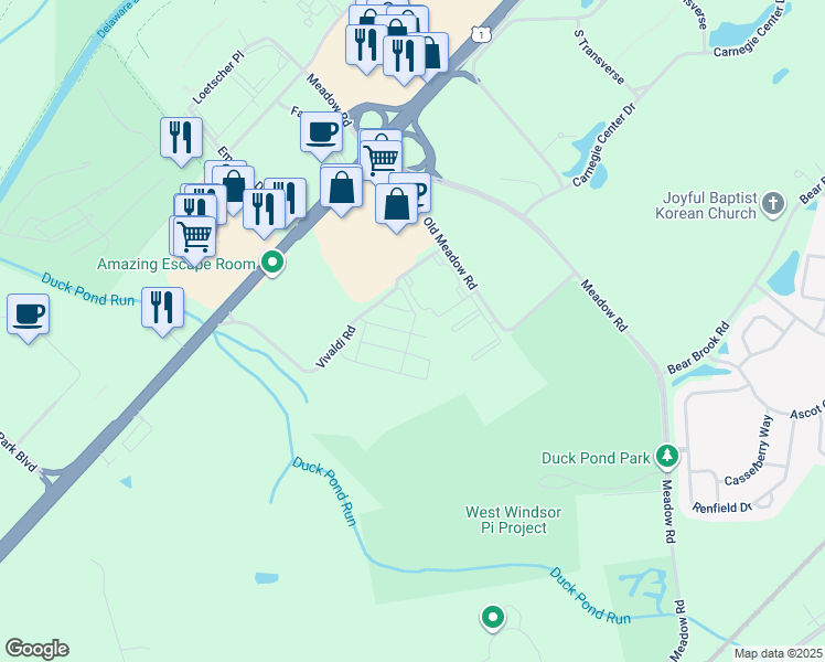 map of restaurants, bars, coffee shops, grocery stores, and more near 465 Meadow Road in Princeton