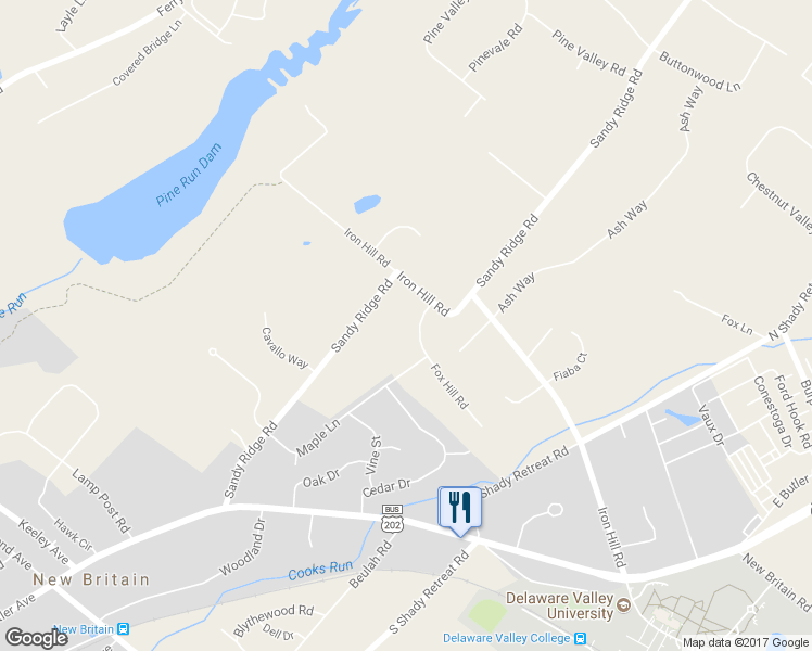 map of restaurants, bars, coffee shops, grocery stores, and more near 20 Fox Hill Road in Doylestown
