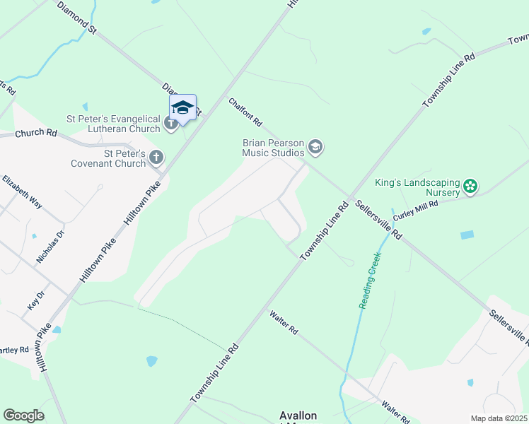 map of restaurants, bars, coffee shops, grocery stores, and more near 2203 Sparrow Way in Chalfont