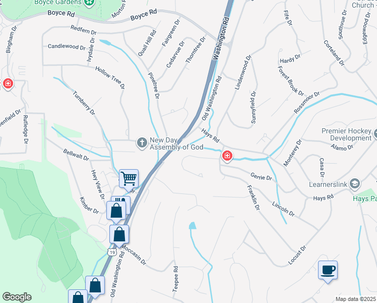 map of restaurants, bars, coffee shops, grocery stores, and more near 124 Thousand Oaks Drive in Pittsburgh