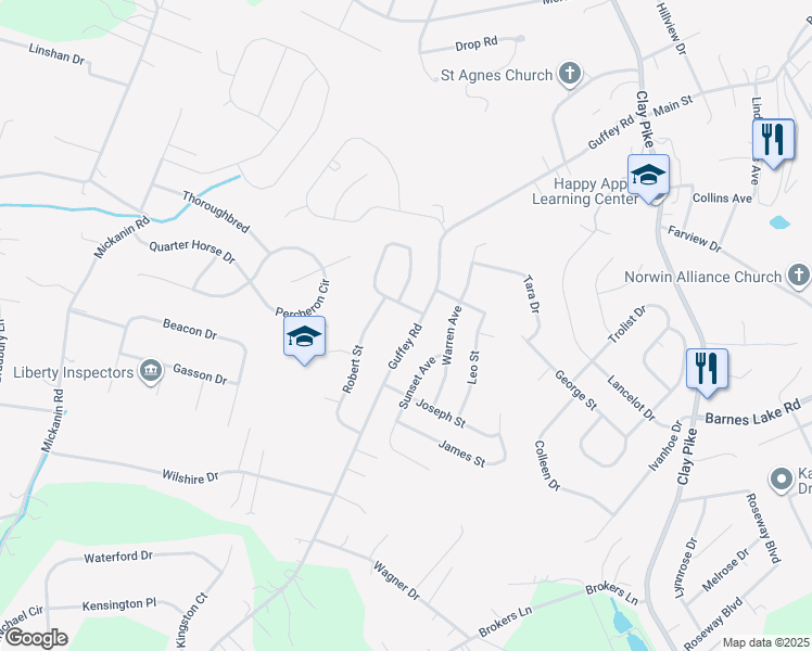 map of restaurants, bars, coffee shops, grocery stores, and more near 2134 Guffey Road in Irwin