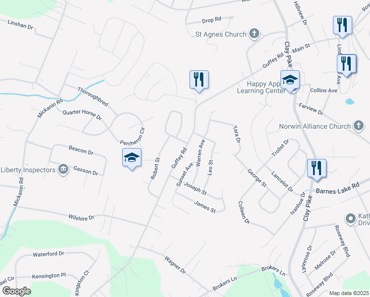 map of restaurants, bars, coffee shops, grocery stores, and more near 2134 Guffey Road in Irwin