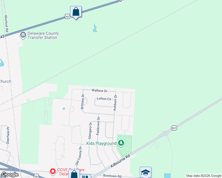 map of restaurants, bars, coffee shops, grocery stores, and more near 947 Wallace Drive in Delaware