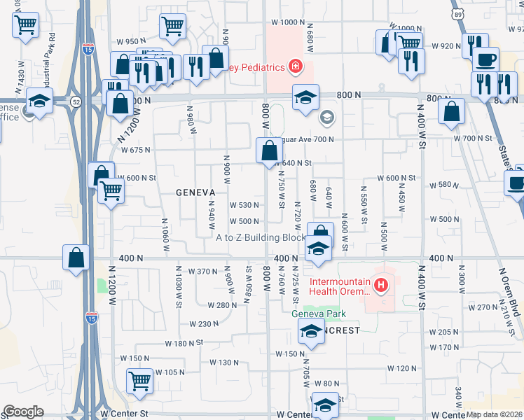 map of restaurants, bars, coffee shops, grocery stores, and more near 803 West 530 North in Orem
