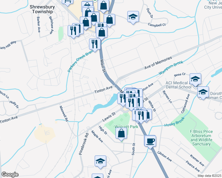 map of restaurants, bars, coffee shops, grocery stores, and more near 16 Tinton Avenue in Eatontown