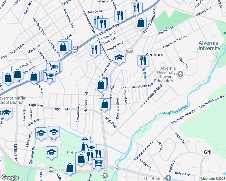 map of restaurants, bars, coffee shops, grocery stores, and more near 631 Haig Boulevard in Reading