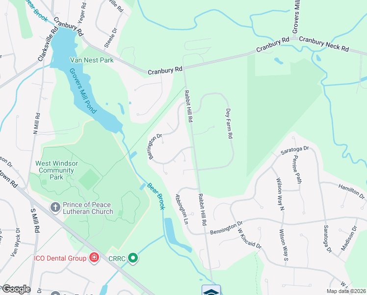 map of restaurants, bars, coffee shops, grocery stores, and more near 1 Wakefield Circle in West Windsor Township
