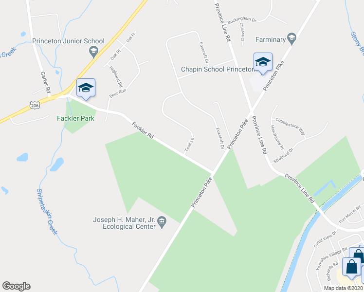 map of restaurants, bars, coffee shops, grocery stores, and more near 34 Fackler Road in Princeton