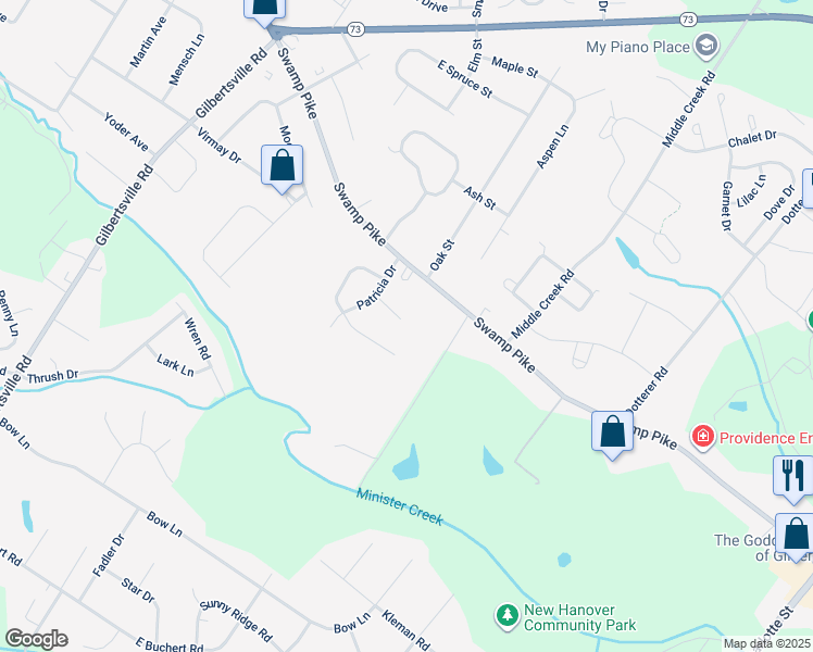 map of restaurants, bars, coffee shops, grocery stores, and more near 145 Paul Drive in Gilbertsville