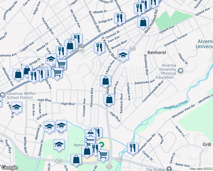 map of restaurants, bars, coffee shops, grocery stores, and more near 418 Haig Boulevard in Reading