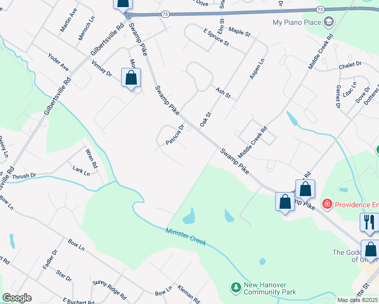 map of restaurants, bars, coffee shops, grocery stores, and more near 145 Paul Drive in Gilbertsville