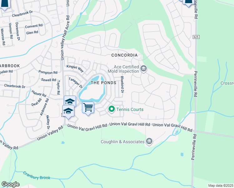 map of restaurants, bars, coffee shops, grocery stores, and more near 633 Harrier Drive in Monroe Township