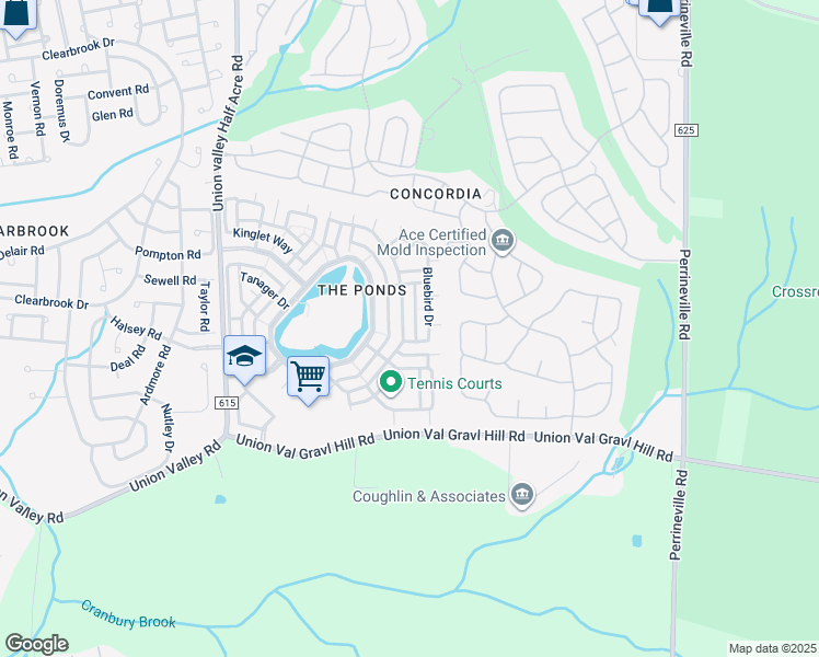 map of restaurants, bars, coffee shops, grocery stores, and more near 633 Harrier Drive in Monroe Township