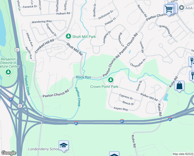map of restaurants, bars, coffee shops, grocery stores, and more near 2608 Market Place in Harrisburg