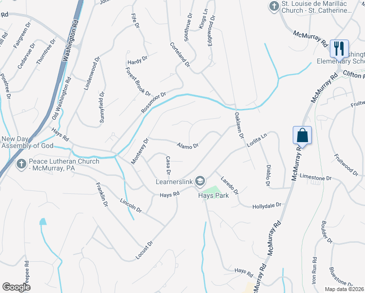 map of restaurants, bars, coffee shops, grocery stores, and more near 311 Alamo Drive in Pittsburgh