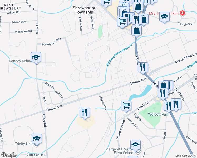 map of restaurants, bars, coffee shops, grocery stores, and more near 66 Secretariat Court in Tinton Falls