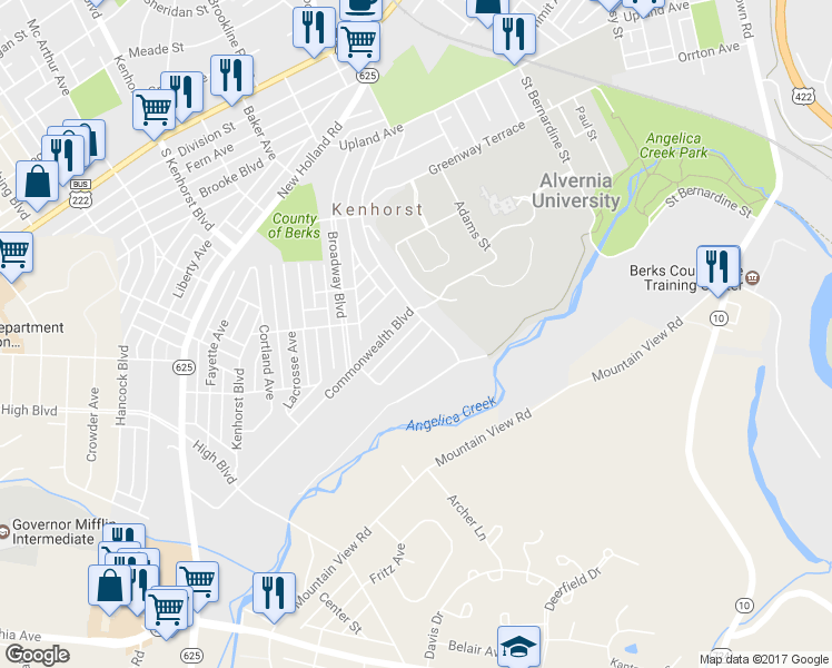 map of restaurants, bars, coffee shops, grocery stores, and more near 1309 Wingate Avenue in Reading