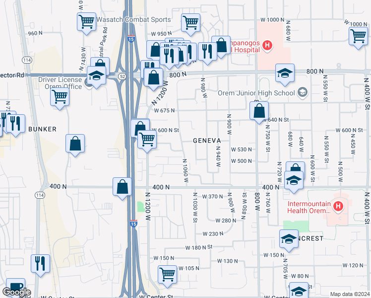 map of restaurants, bars, coffee shops, grocery stores, and more near 540 North 1060 West in Orem